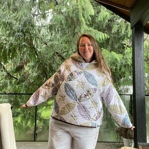 Handmade Patchwork Quilted Hooded Sweater - Lavender & Cream